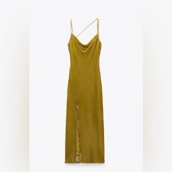 Zara Yellow Gold Maxi Slip Dress with Slit - Picture 1 of 6